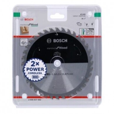 Pjovimo diskas Bosch Standard for Wood, 190x30x1.6/1.1x24T, 2608837708 1