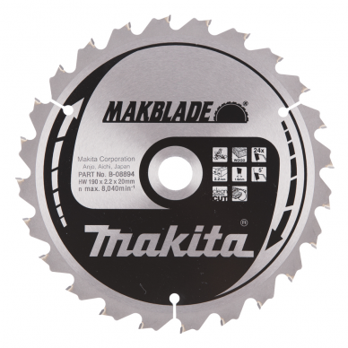 Pjovimo diskas Makita B-08894, MAKBLADE, 190X2.2X20 mm, 5° T24