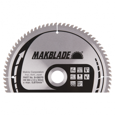 Pjovimo diskas Makita MAKBLADE B-09070, 260x2,3x30 mm, 80T, 5° 1