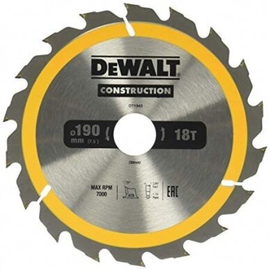 Pjovimo diskas medienai DeWalt DT1944-QZ Construction, 190x30 mm, Z24