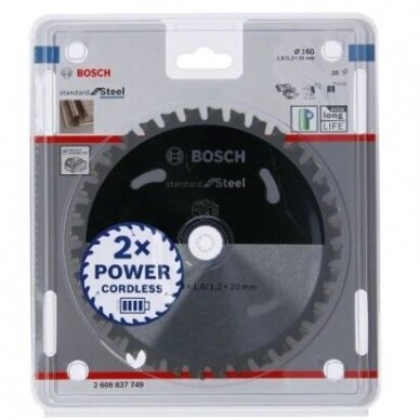 Pjovimo diskas metalui Bosch Standard for Steel, 160x20x1.6/1.2x36T, 2608837749 1