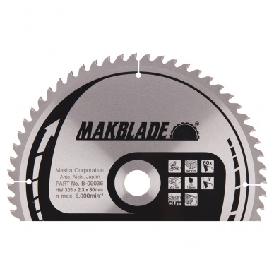 Pjovimo diskas MAKBLADE 305X2.3X30mm 5° T60 Makita B-09036 1