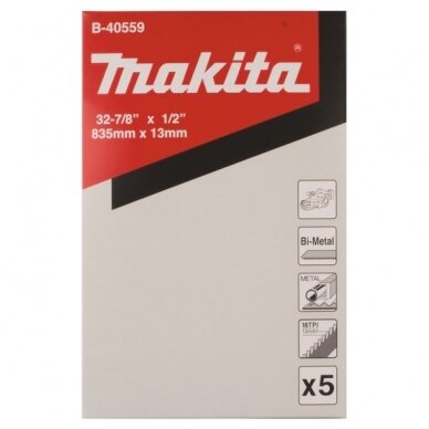 Pjovimo juosta Makita B-40559, 13x835MM, 5vnt.18TPI, METALL 2-3mm (DPB180Z, DPB181Z, DPB182Z) 1