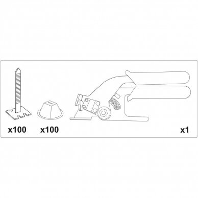 Plytelių išlyginimo rinkinys | Juostos x 100vnt / puodeliai x 100vnt / replės x1 vnt (04680) 4