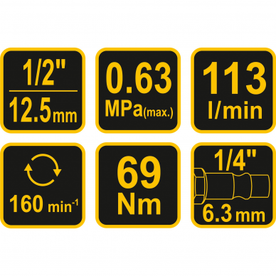 Pneumatinė terkšlė - veržliasukis Vorel, 12,5 mm (1/2"), 69 Nm 2