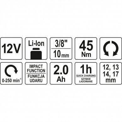 Akumuliatorinė terkšlė Yato 12 V, 2 Ah 5