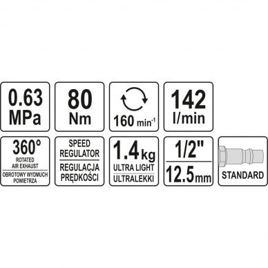 Pneumatinė terkšlė - veržliasukis Yato 12,5 mm (1/2"), 80 Nm 3