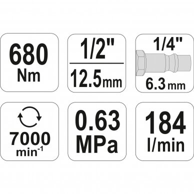 Pneumatinis smūginis veržliasukis Yato YT-09524, 680Nm, 1/2'' 4