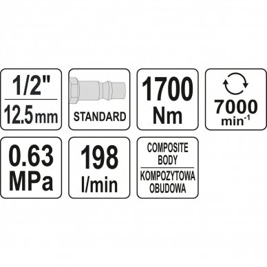 Pneumatinis smūginis veržliasukis Yato YT-09544, 1/2", 1700 Nm 3