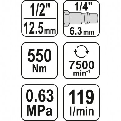 Pneumatinis veržliasukis Yato 550Nm, 1/2" (YT-09511) 2