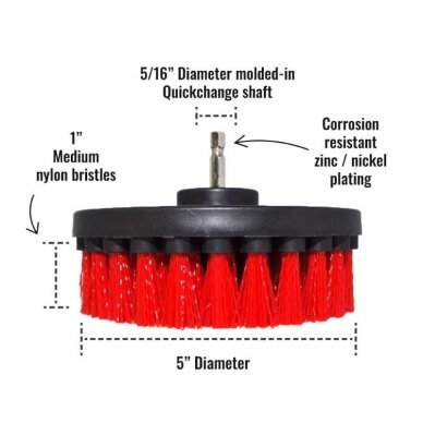 Profesionalus valymo šepetys NEMO Premium Drill Brush - kietas, raudonas, 13 cm 2