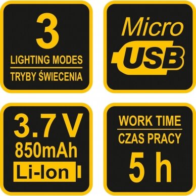 Prožektorius dedamas ant galvos XPE CREE 3W 4 SMD LED Li-Ion AKU USB (88677) 6