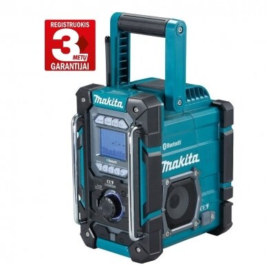 Radijas Makita DMR300 su Bluetooth ir integruotu akumuliatorių krovikliu 10.8-12-14.4-18V