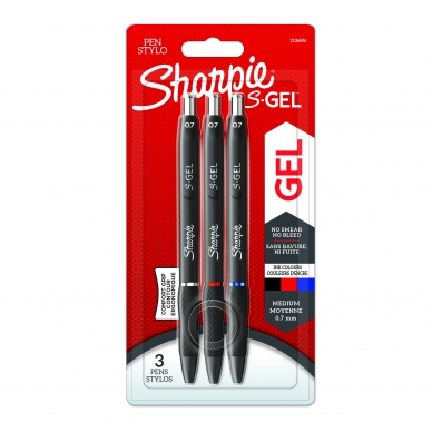 Rašiklis „Sharpie S-GEL", mėl./juod./raud., blist., 3 vnt.