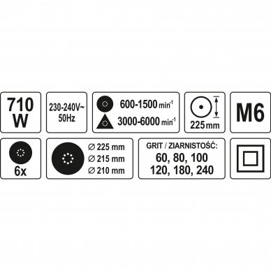 Sienų ir lubų šlifavimo mašinėlė Yato YT-82350 (žirafa) 225mm, 750W 6