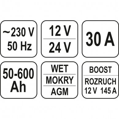 Skaitmeninis pakrovėjas Yato 12 / 24 V, užvedimo funkcija (boost) 1