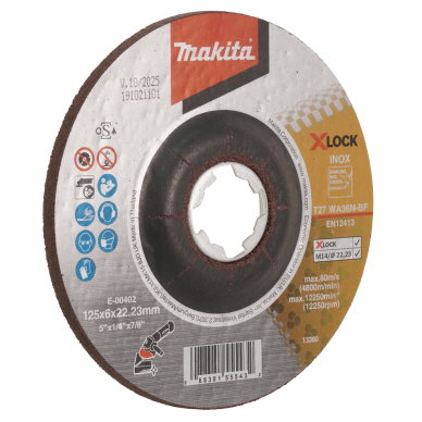 Šlifavimo diskas Makita E-00402, 125X6MM, X-LOCK (WA36N), INOX 2