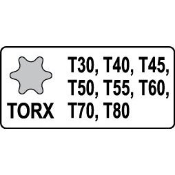 Smūginiai antgaliai Yato (1/2"), T-Star (Torx) T30 - T80, 8 vnt 2