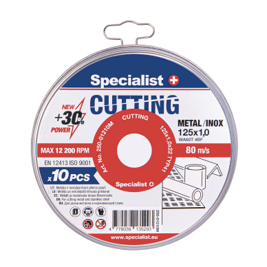 SPECIALIST+ metalo pj.diskas CUTTING, 125x1x22 mm 10 vnt. metal. d 1