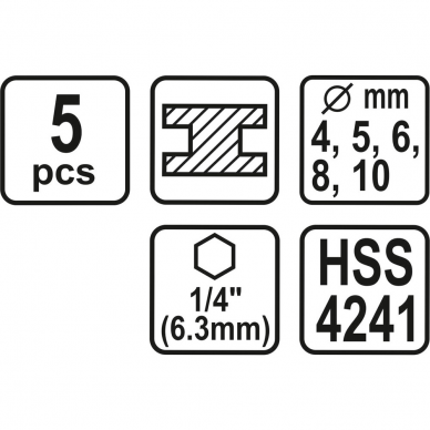 Grąžtų rinkinys su Hex 6.3 mm (1/4") galu Sthor 21650, 4 - 10 mm, 5 vnt. 2