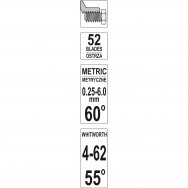 Sriegmatis dvigubas | 52 lapelių | metrinis 0,25 - 6,00 mm / 4 - 62 colinis (YT-29984)