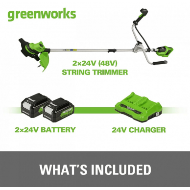 Akumuliatorinis trimeris - žoliapjovė Greenworks GD24X2BCB, 48 V(2X24 V), (be akum. ir krov.) 3