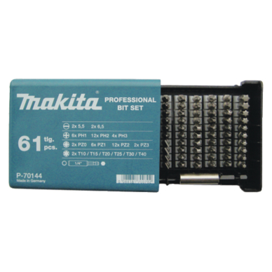 Sukimo antgalių komplektas Makita P-70144, 61 vnt. (5.5; 6.5;PH1;PH2;PH3;PZ0;PZ1;PZ2,PZ3,T10;T15;T20;T25;T30;T40)