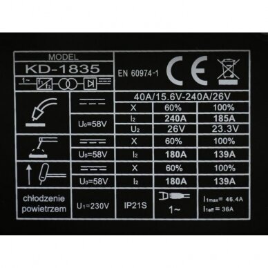 SUVIRINIMO APARATAS Kraftdele KD1835, MIG/MAG/TIG LIFT/MMA 240A 5