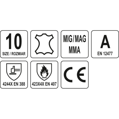 Suvirinimo pirštinės | A/B tipas | visiems suvirinimo darbams MIG/MAG, MMA ir TIG (YT-74824) 6