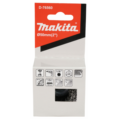 Taurės formos šveitimo šepetys Makita D-76560, 50mm, su 1/4'' šešiakampiu antgaliu 4