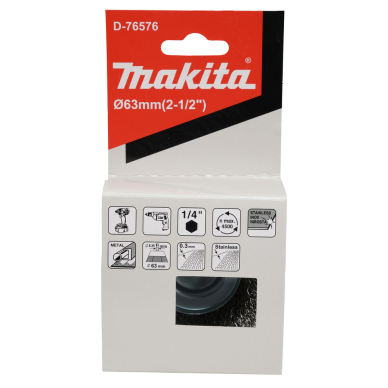 Taurės formos šveitimo šepetys Makita D-76576, 65mm, su 1/4'' šešiakampiu antgaliu 4