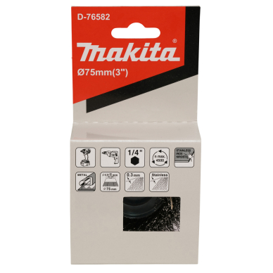 Taurės formos šveitimo šepetys Makita D-76582, 75mm, su 1/4'' šešiakampiu antgaliu 4