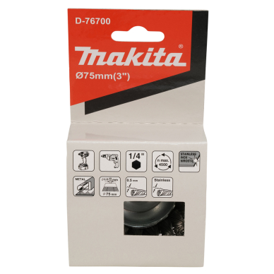 Taurės formos šveitimo šepetys Makita D-76700, 75mm, su 1/4'' šešiakampiu antgaliu 4