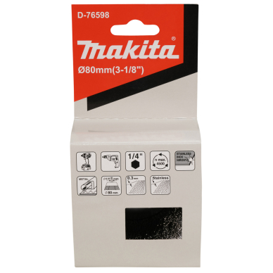 Taurės formos šveitimo šepetys Makita D-76598, 80mm, su 1/4'' šešiakampiu antgaliu 4