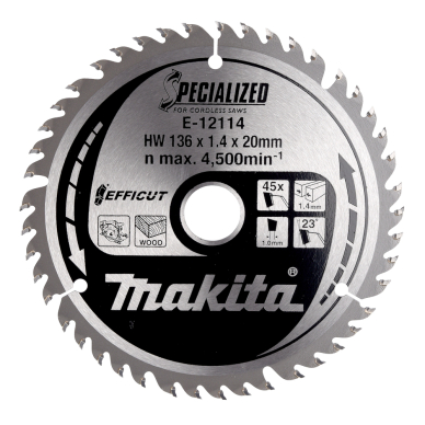 T.C.T. pjūklas 136X1.4X20mm 23° T45 EFFICUT Makita E-12114