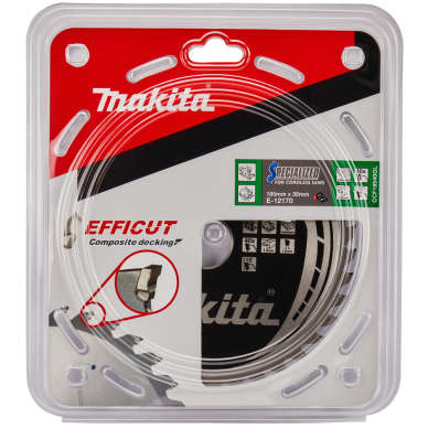 T.C.T. pjūklas 185X1.5X30mm 15° T40 EFFICUT klijuotoms plokštėms Makita E-12170 2