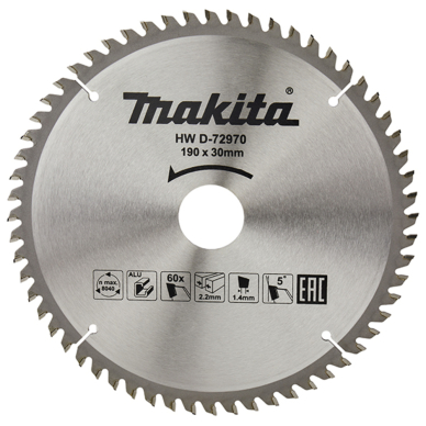 Pjovimo diskas Makita D-72970, 190X2.2X30mm, 5°, T60