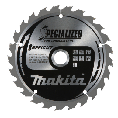 Pjovimo diskas Makita B-62979, EFFICUT 165X1.4X20mm, 23°, T25