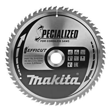 Pjovimo diskas Makita B-67234, EFFICUT 260X2.15X30mm, 10°, T60