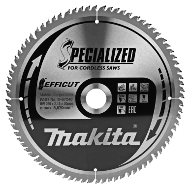 Pjovimo diskas Makita B-67240, EFFICUT 260X2.15X30mm, 10°, T80