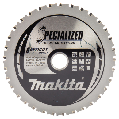 Pjovimo diskas Makita B-69288 EFFICUT METAL, 150X1.1X20mm, 0°, T33