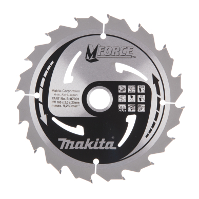 T.C.T. pjovimo diskas Makita B-07901, M-FORCE 165X2X20mm, 15°, T16 1