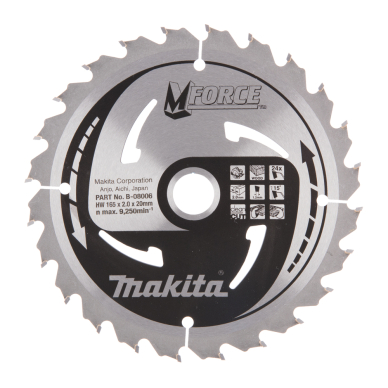 T.C.T. pjovimo diskas Makita B-08006, M-FORCE 165X2X20mm, 15°, T24 1