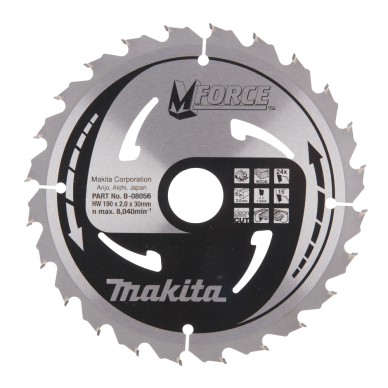 T.C.T. pjovimo diskas Makita B-08056, M-FORCE 190X2X30mm, 15°, T24 1