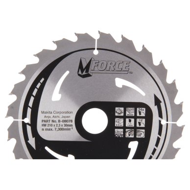 T.C.T. pjūklas M-FORCE 210X2.3X30mm 15° T24 Makita B-08078