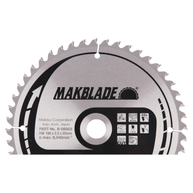 Pjovimo diskas Makita B-08953 MAKBLADE 190X2.2X20mm 5° T48