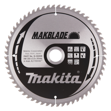 Pjovimo diskas Makita B-09008 MAKBLADE, 250X2.3X30mm, 5°, T60 1