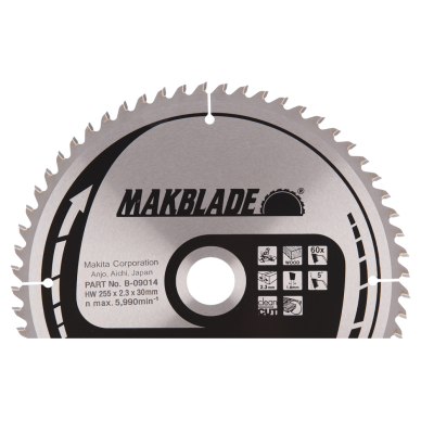 Pjovimo diskas Makita B-09014 MAKBLADE, 255X2.3X30mm, 5°, T60