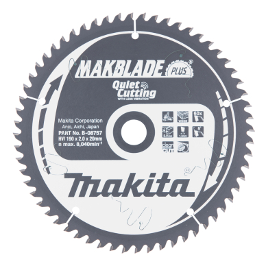 Pjovimo diskas Makita B-08757 MAKBLADE PLUS 190X2X20mm 5° T60 1