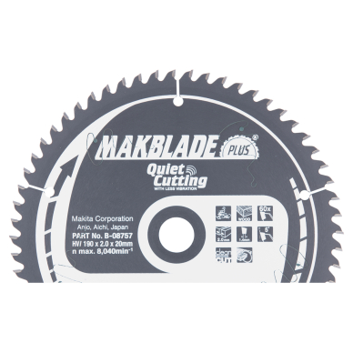 Pjovimo diskas Makita B-08757 MAKBLADE PLUS 190X2X20mm 5° T60